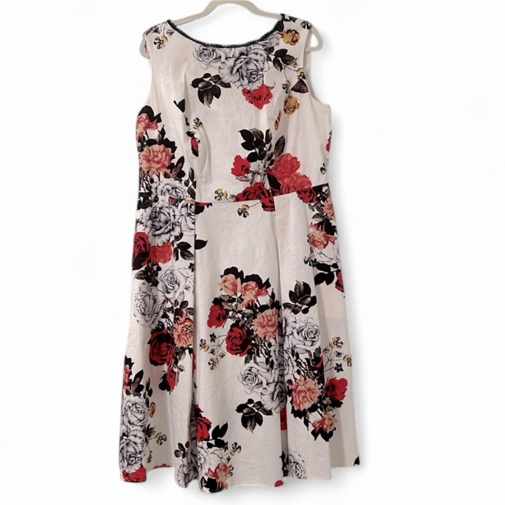 Adrianna Papell Floral Jacquard Fit & Flare Midi Dress Ivory Red 14W - Picture 3 of 13